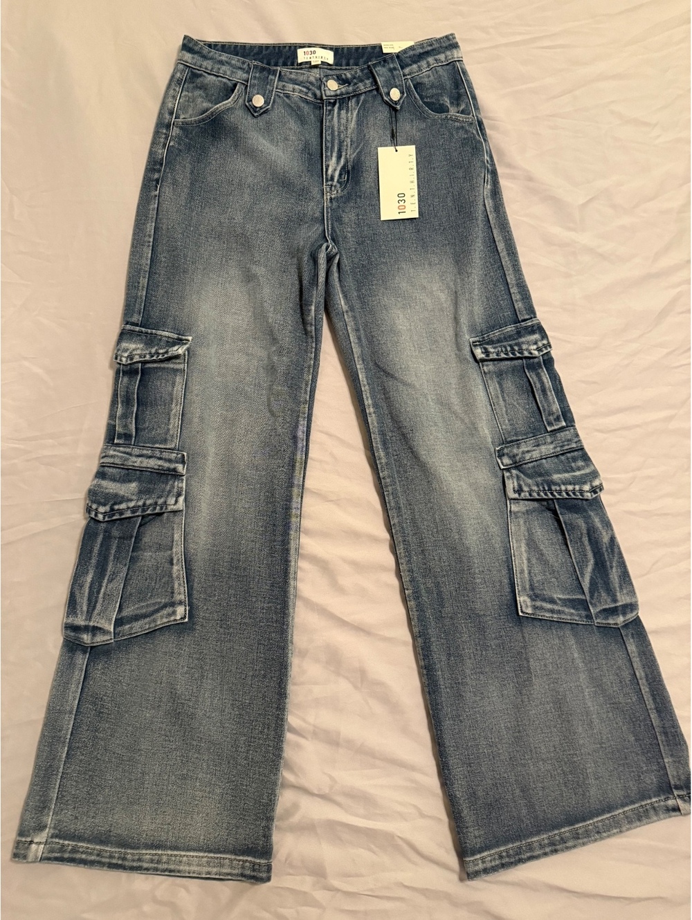 Tenthirty Women's Wide Leg Cargo Denim Jeans Blue 32" Waist NWT
